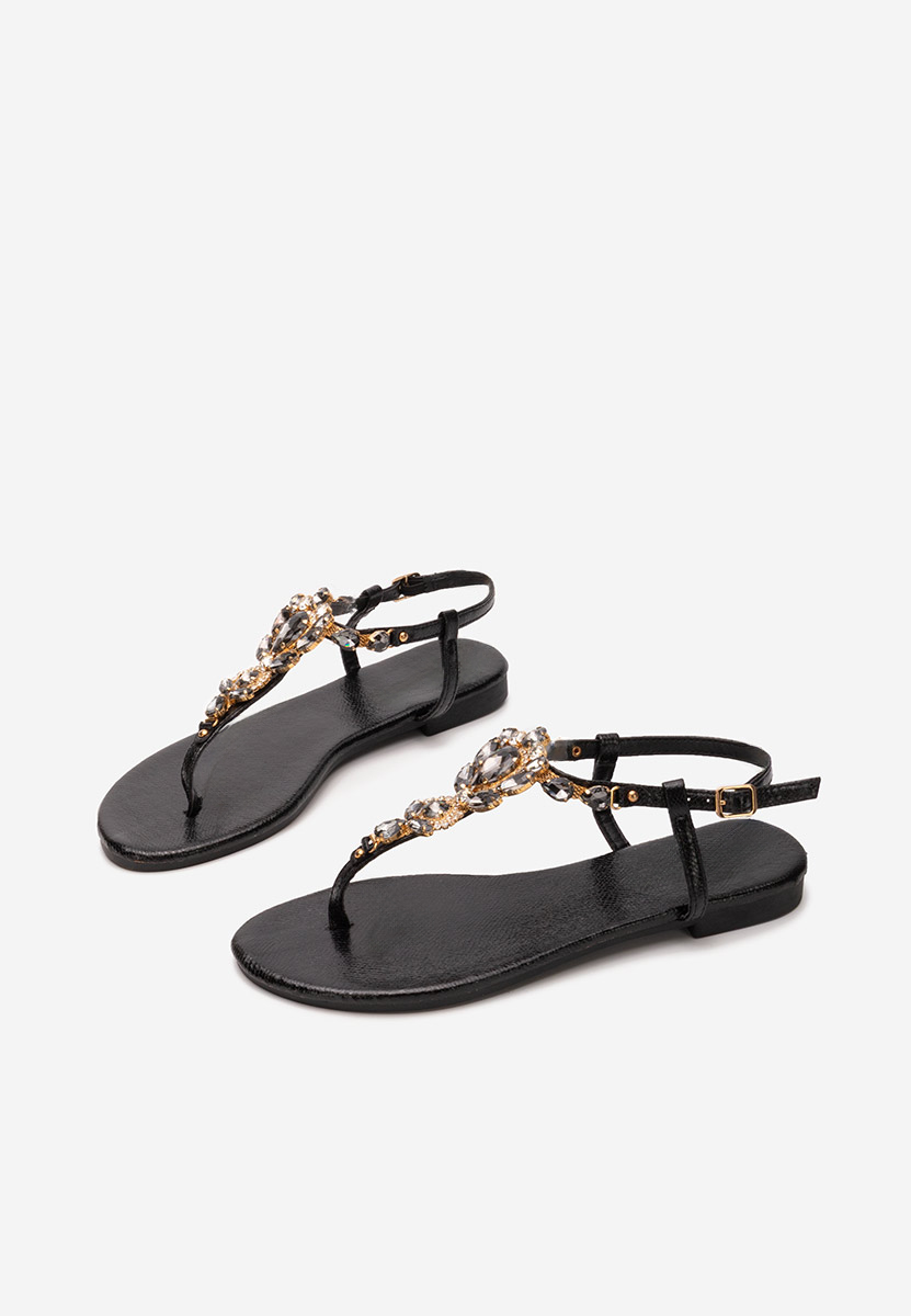 Sandale cu pietricele fara toc Sandrea negre