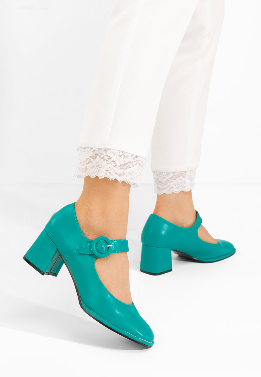 Pantofi cu toc gros Valerea turcoaz