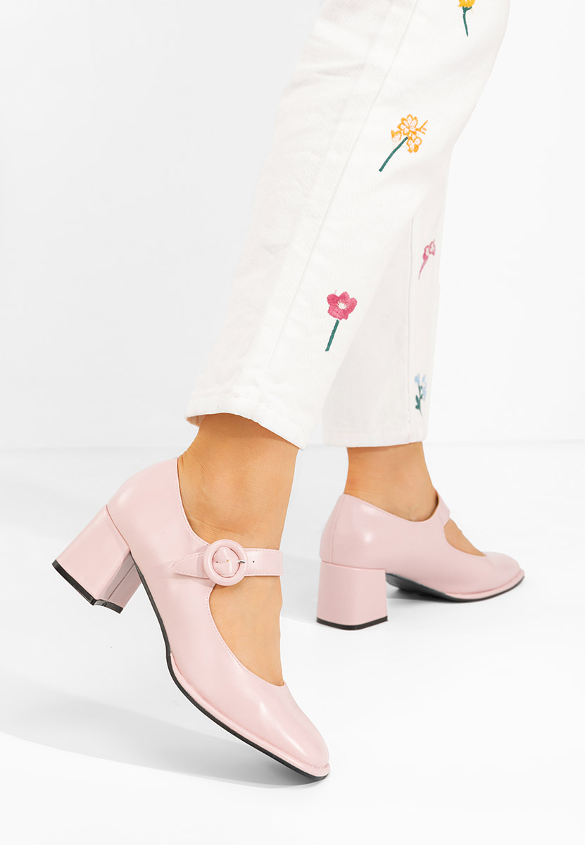 Pantofi cu toc gros Valerea roz