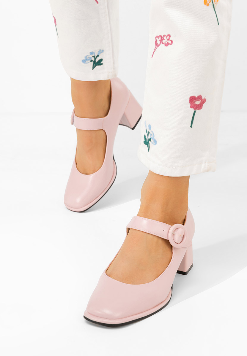 Pantofi cu toc gros Valerea roz
