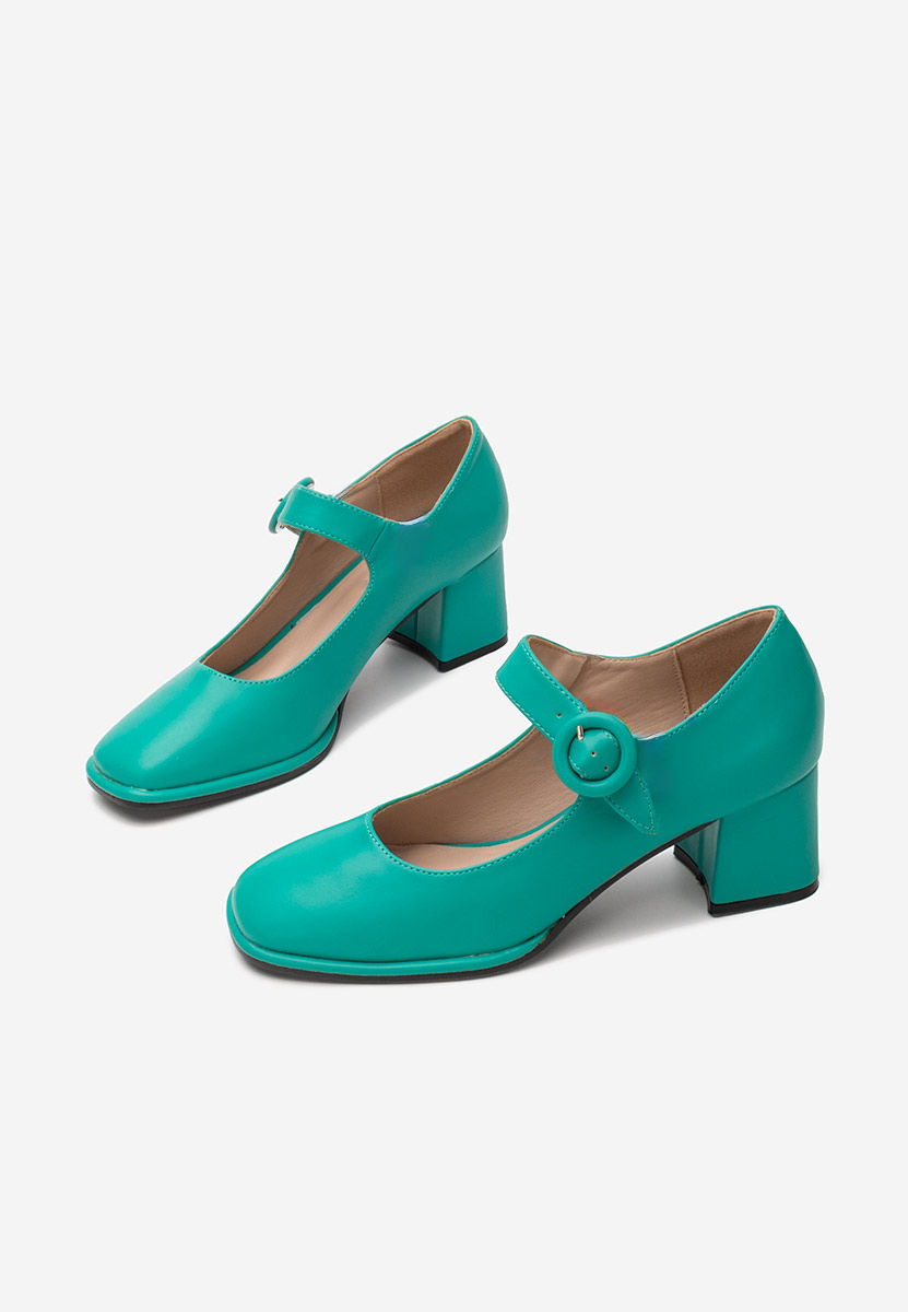 Pantofi cu toc gros Valerea turcoaz