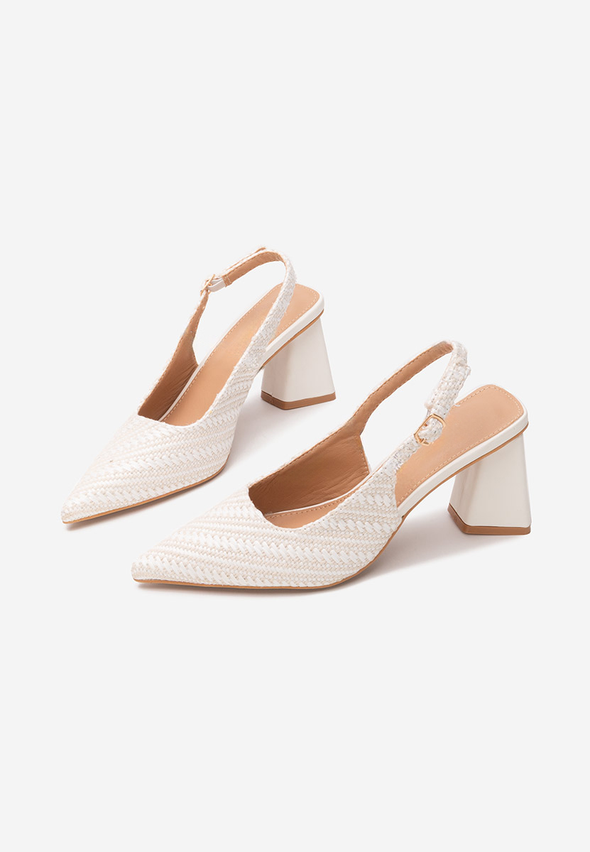 Pantofi cu toc gros Monnyca albi
