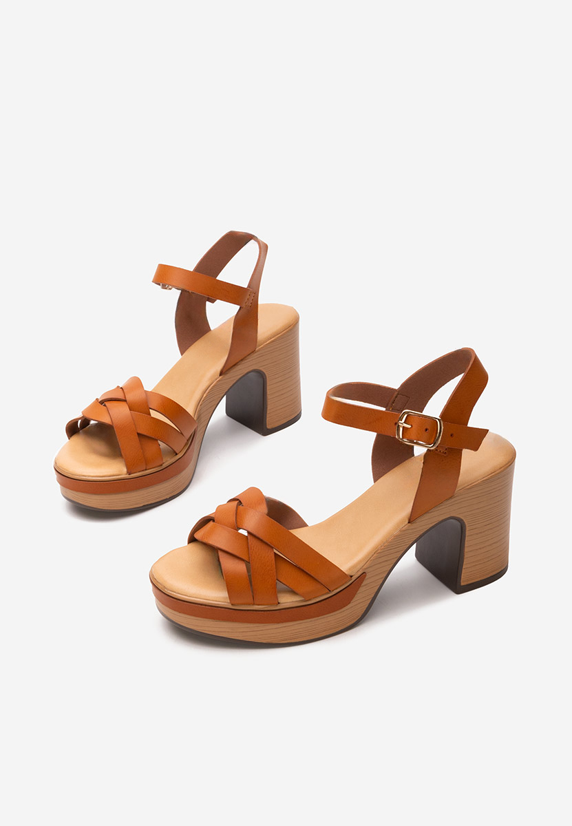 Sandale cu toc gros Loisana camel