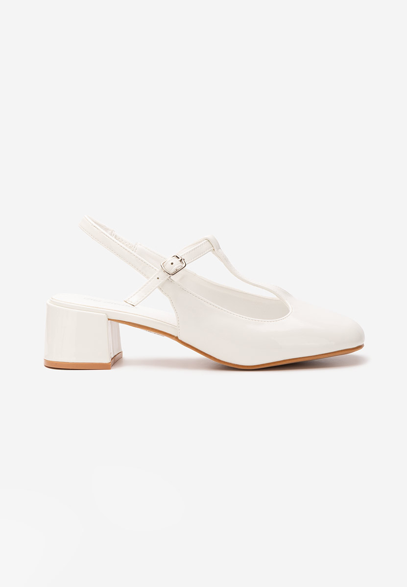 Pantofi cu toc gros Beatrina albi