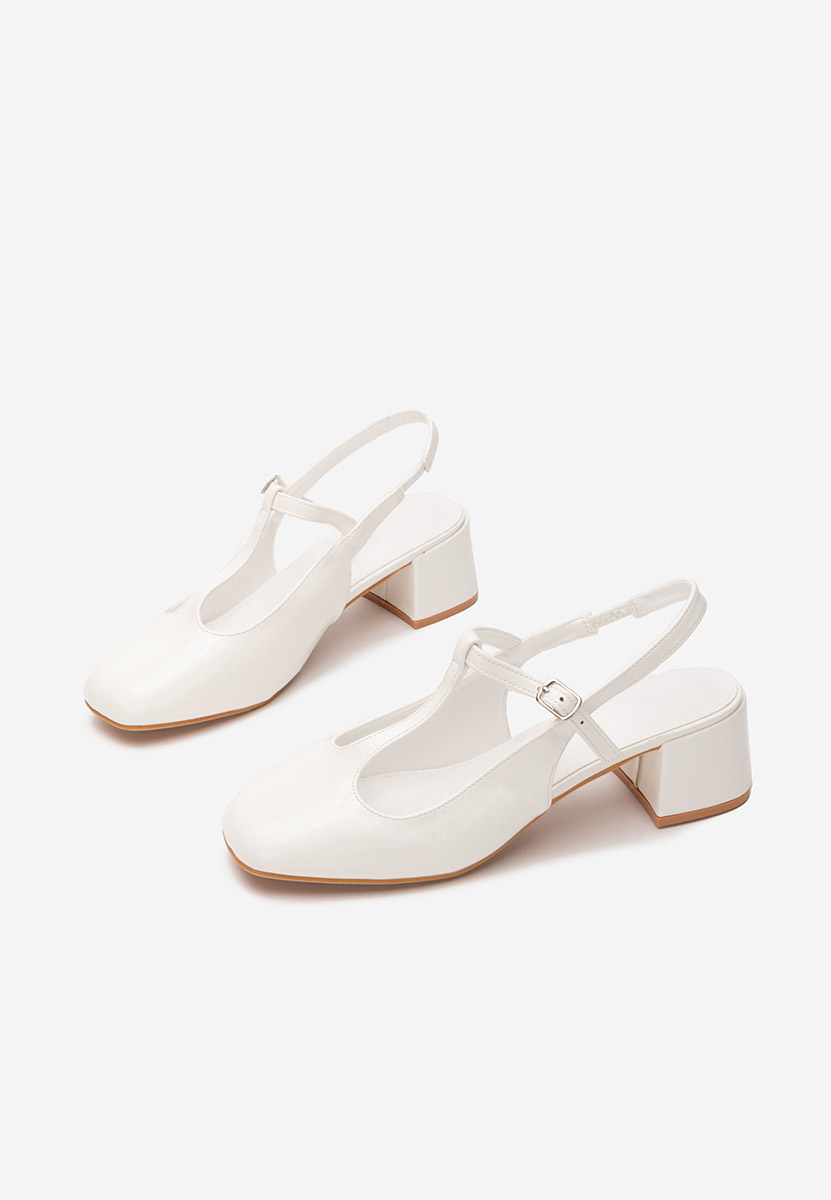 Pantofi cu toc gros Beatrina albi