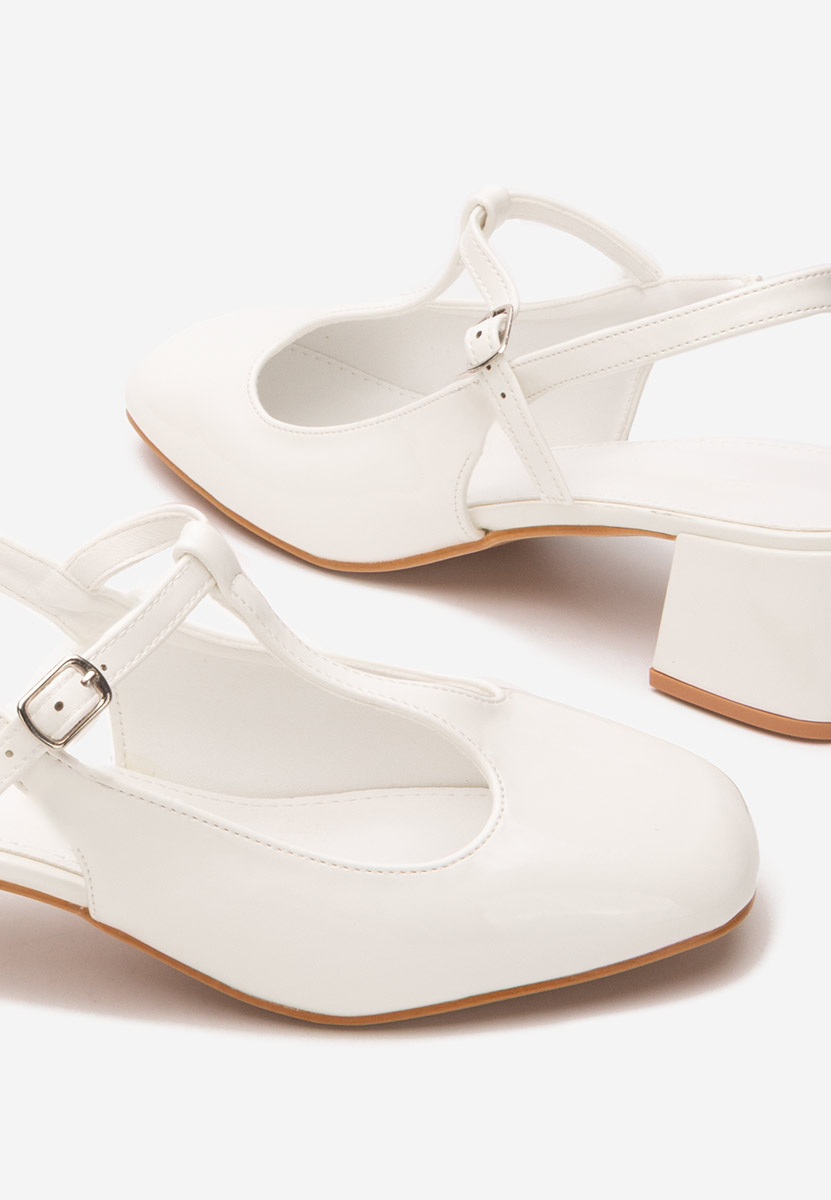 Pantofi cu toc gros Beatrina albi