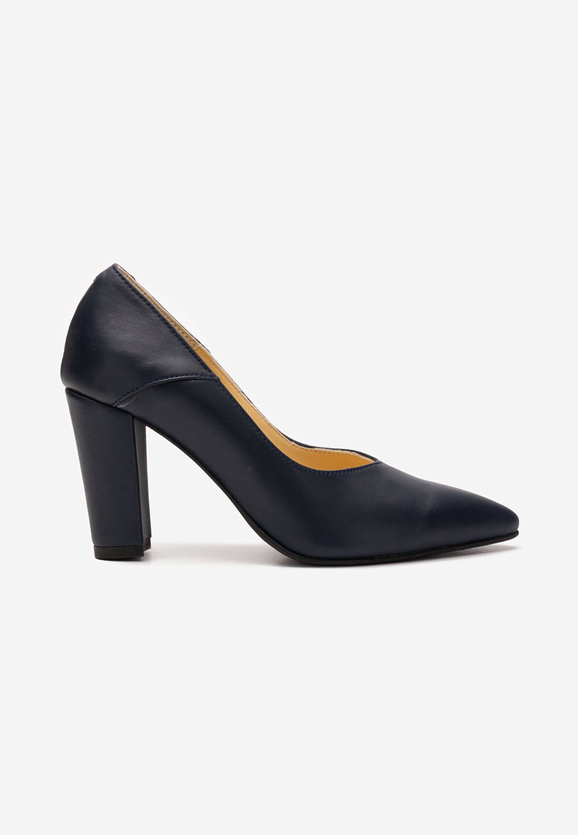 Pantofi cu toc gros piele navy Catania