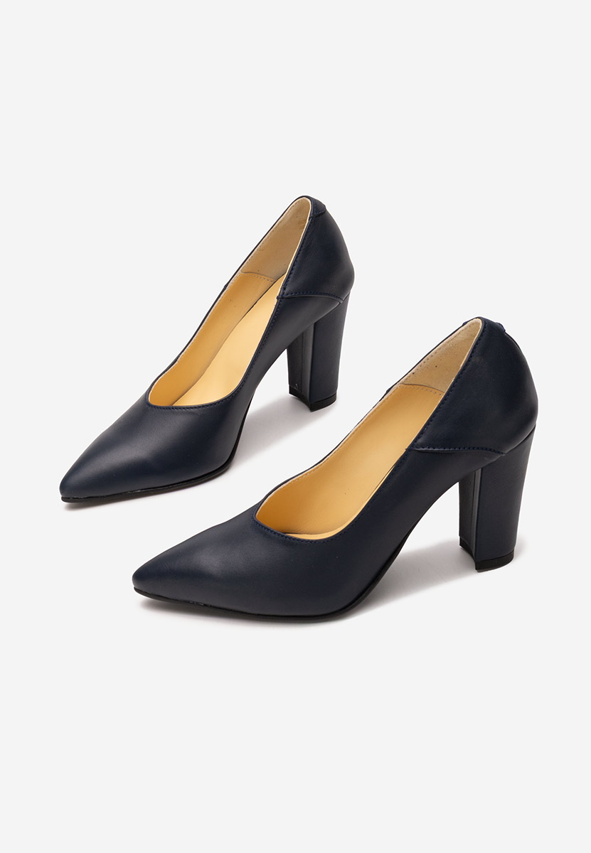 Pantofi cu toc gros piele navy Catania