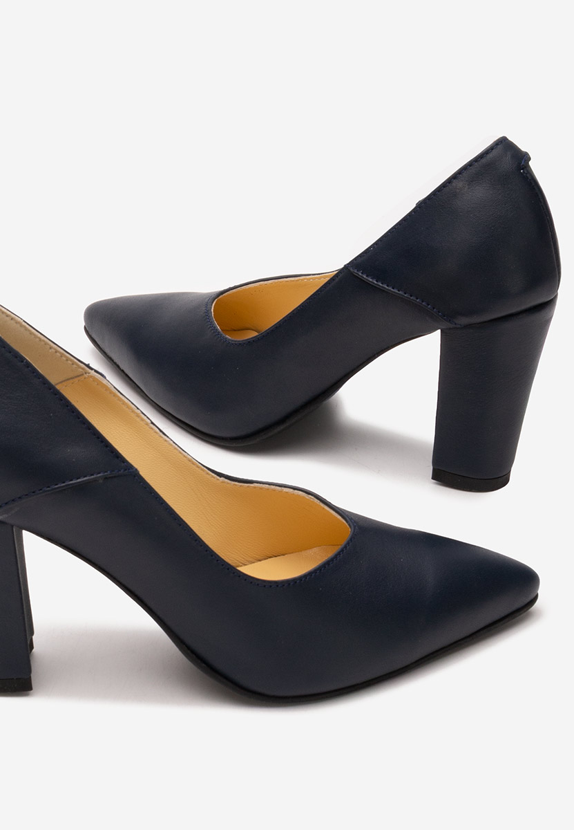 Pantofi cu toc gros piele navy Catania