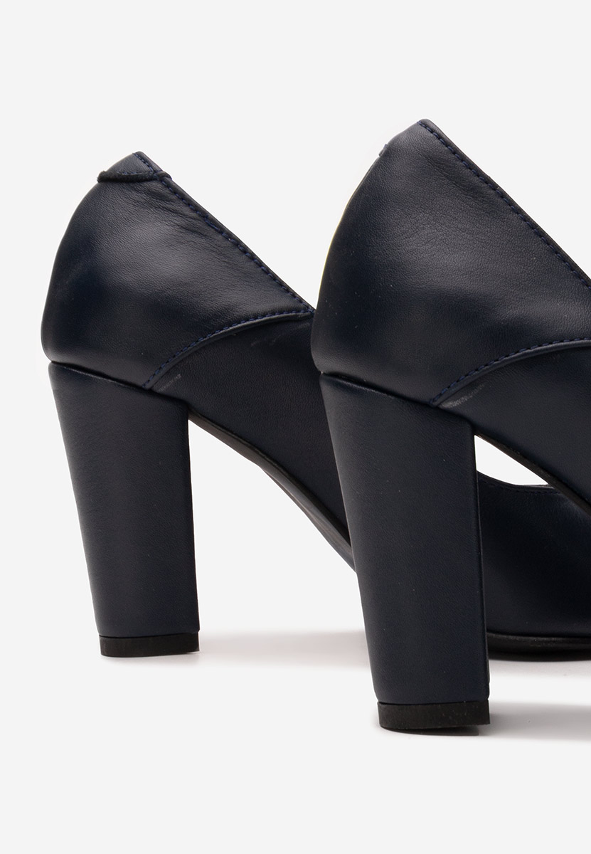 Pantofi cu toc gros piele navy Catania