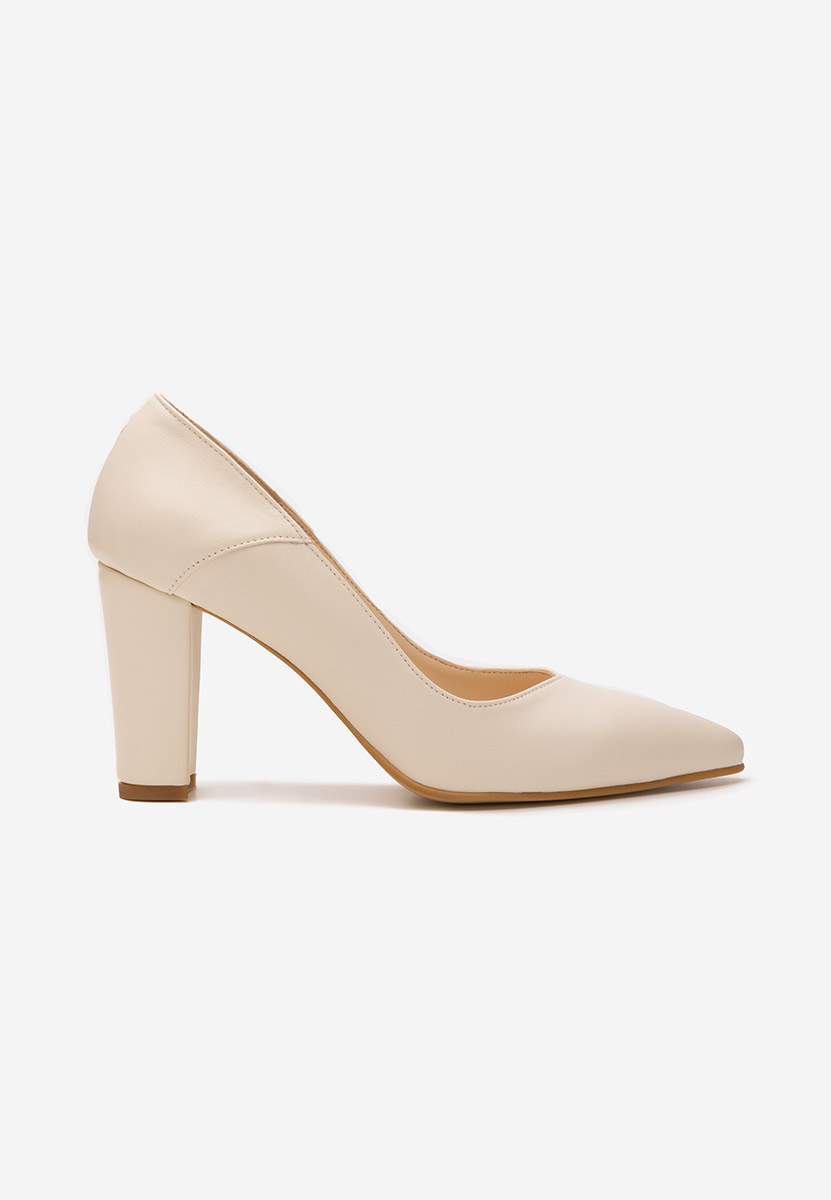 Pantofi cu toc gros piele bej Catania