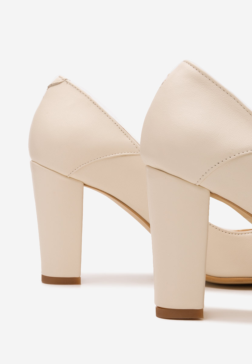 Pantofi cu toc gros piele bej Catania