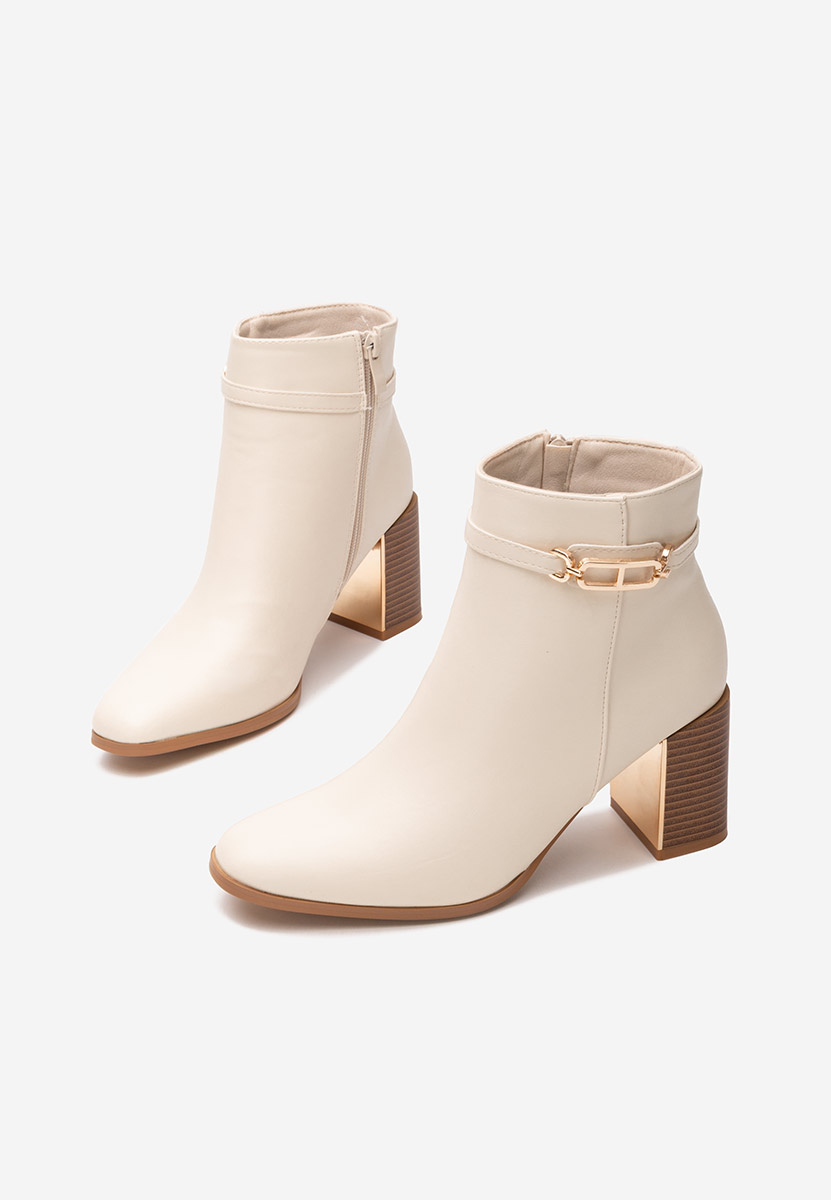 Botine cu toc gros Arletta bej