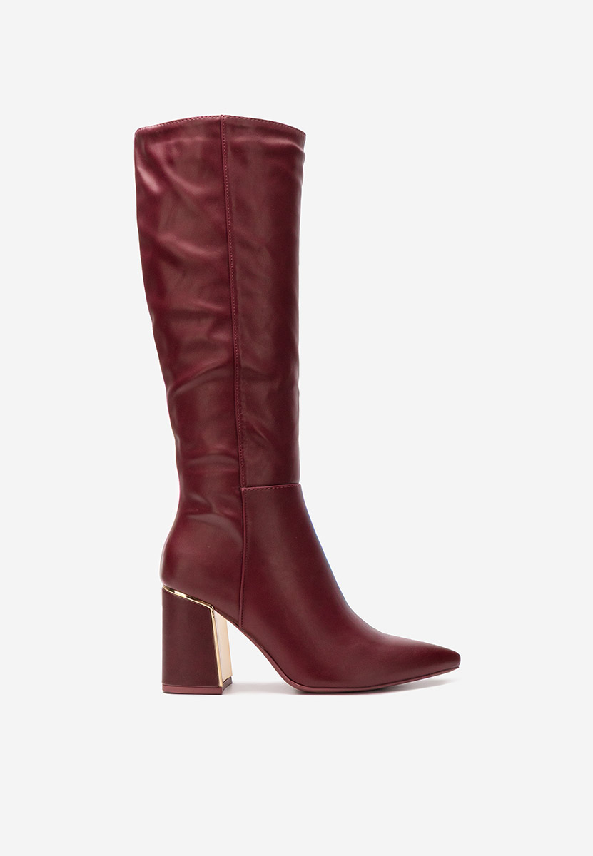Cizme lungi cu toc gros Emalia bordo