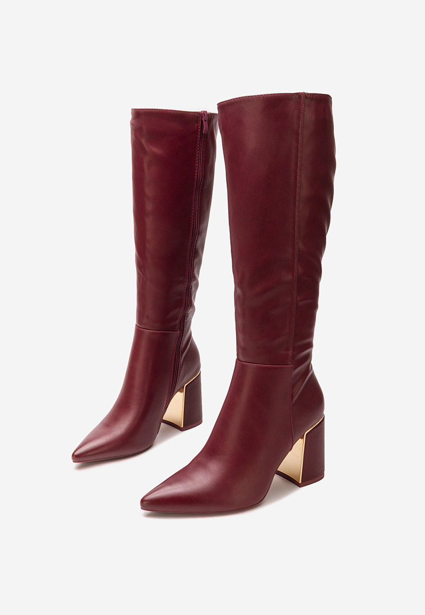 Cizme lungi cu toc gros Emalia bordo