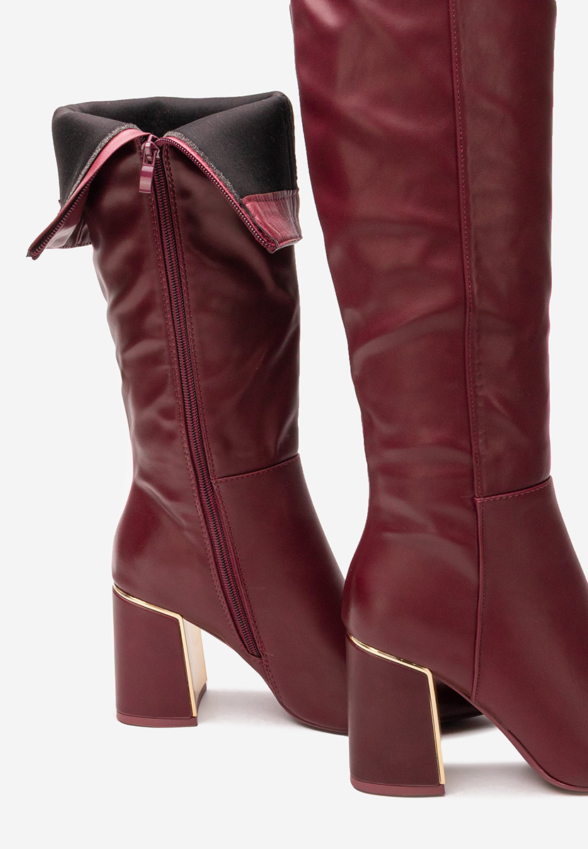 Cizme lungi cu toc gros Emalia bordo