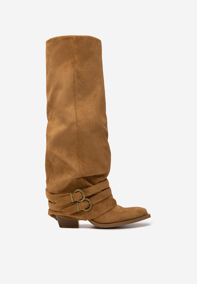 Cizme lungi cu toc gros Voncile camel