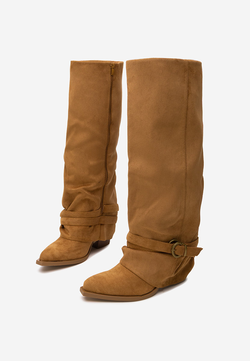 Cizme lungi cu toc gros Voncile camel