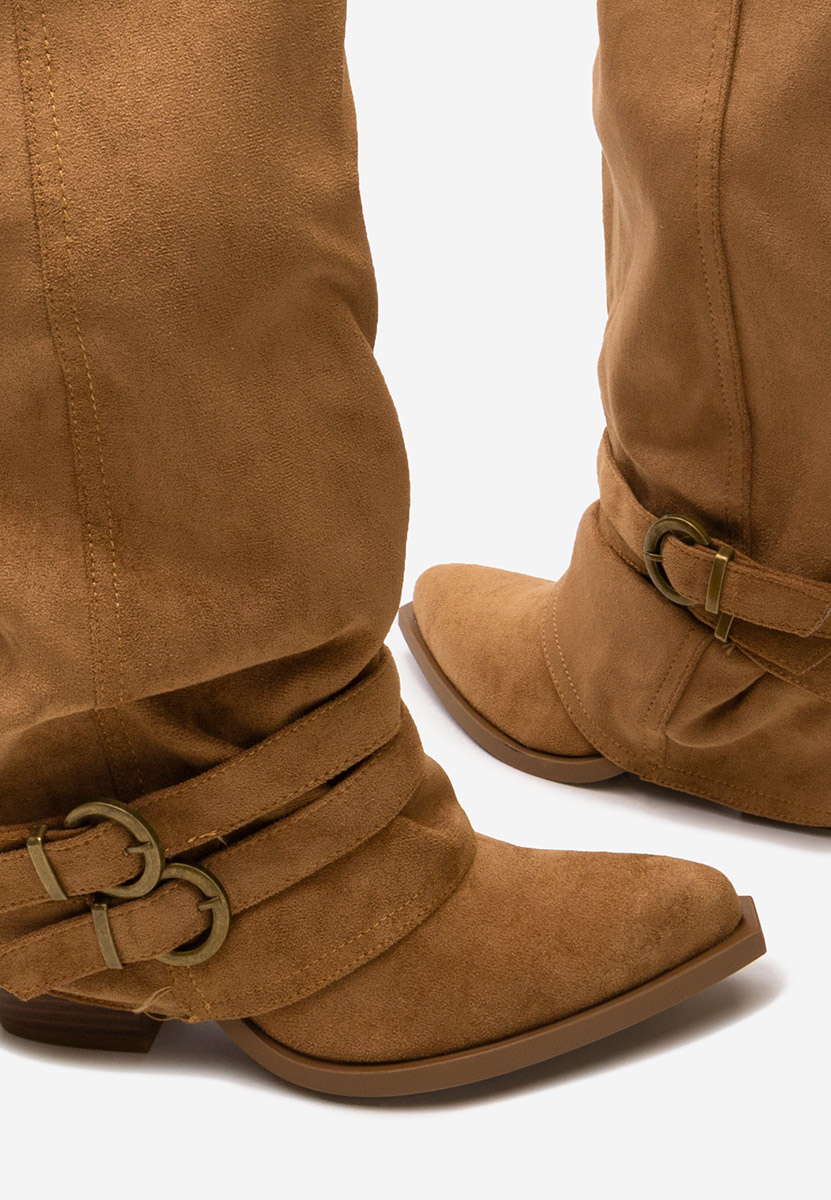 Cizme lungi cu toc gros Voncile camel