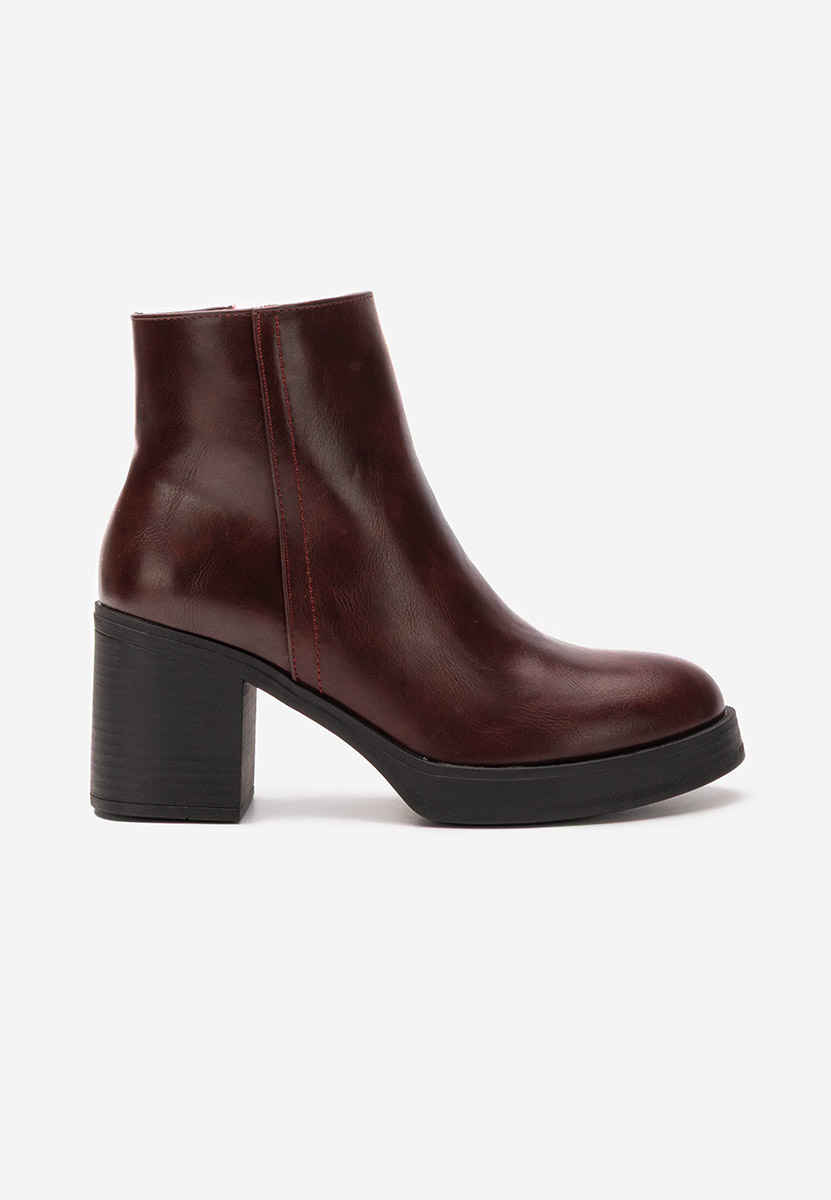 Botine cu toc gros Denisia bordo