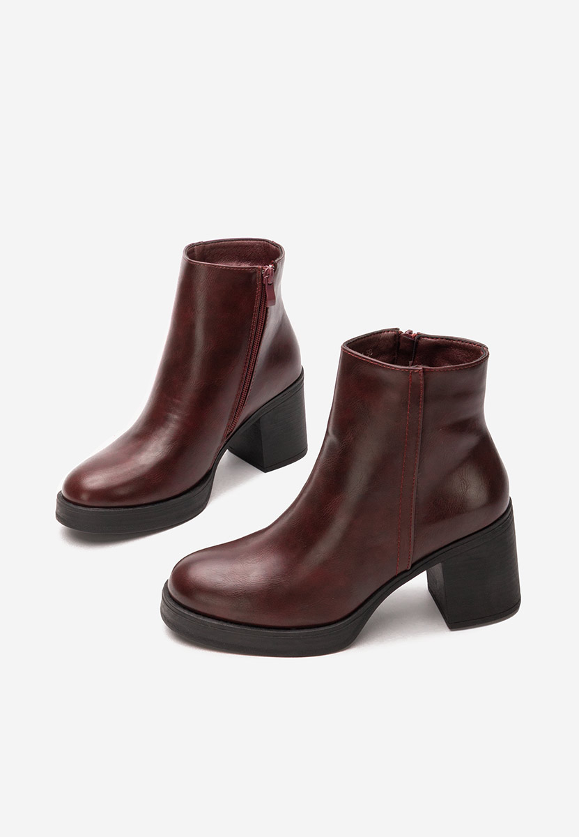 Botine cu toc gros Denisia bordo