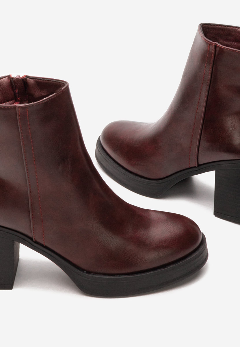Botine cu toc gros Denisia bordo