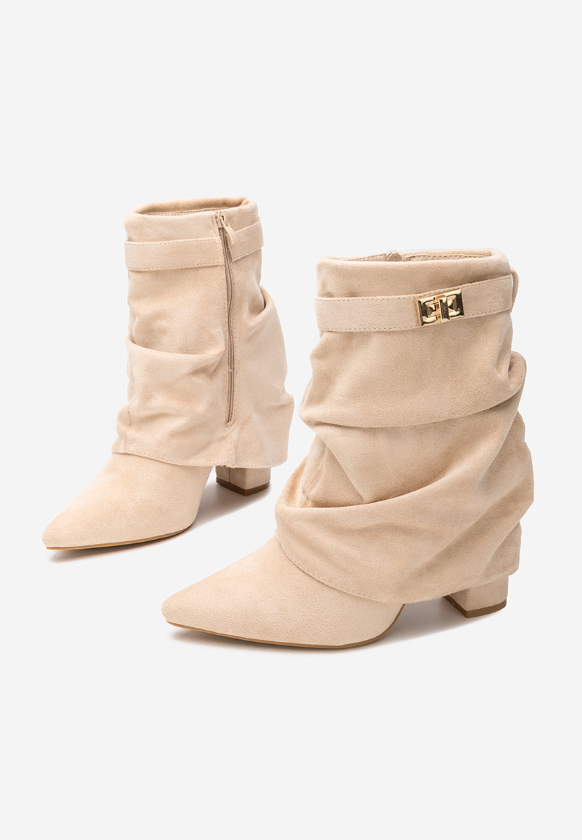 Botine cu toc gros Liamia bej