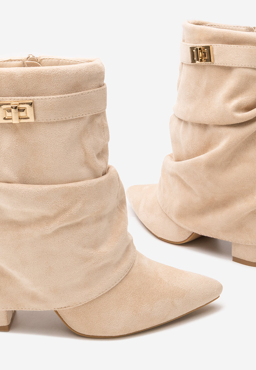 Botine cu toc gros Liamia bej