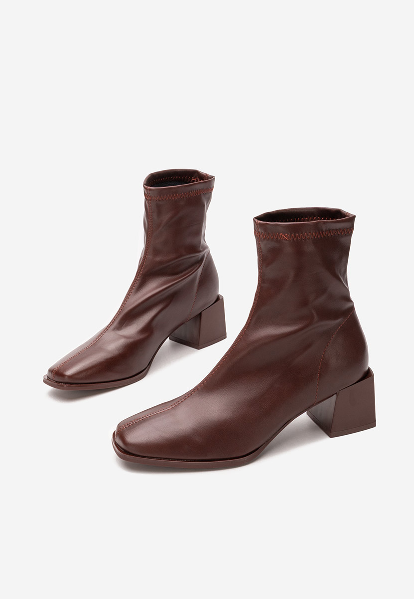 Botine cu toc gros Denonia bordo