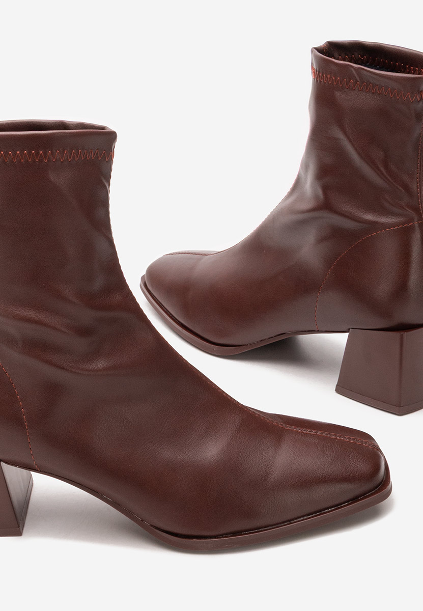 Botine cu toc gros Denonia bordo