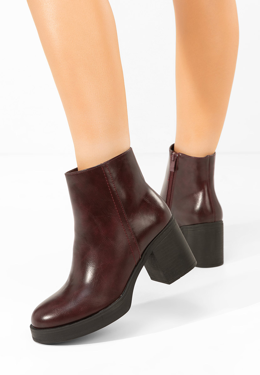 Botine cu toc gros Denisia bordo