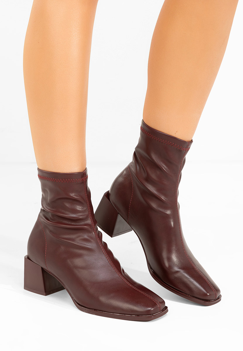 Botine cu toc gros Denonia bordo