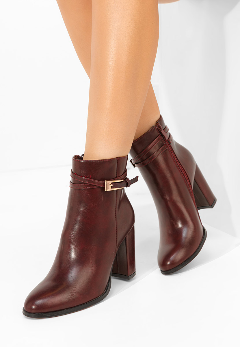 Botine cu toc gros Vanisia bordo