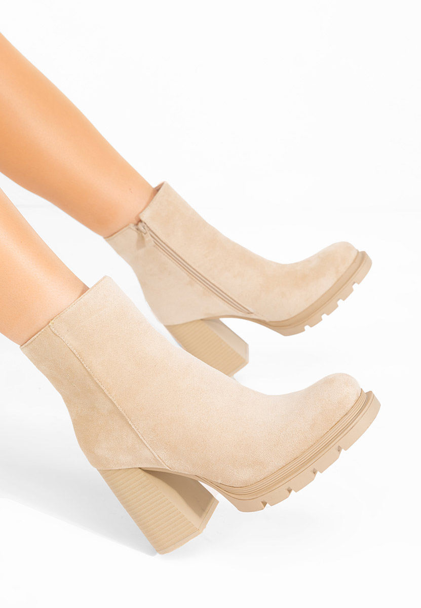 Botine cu toc gros Neolia bej