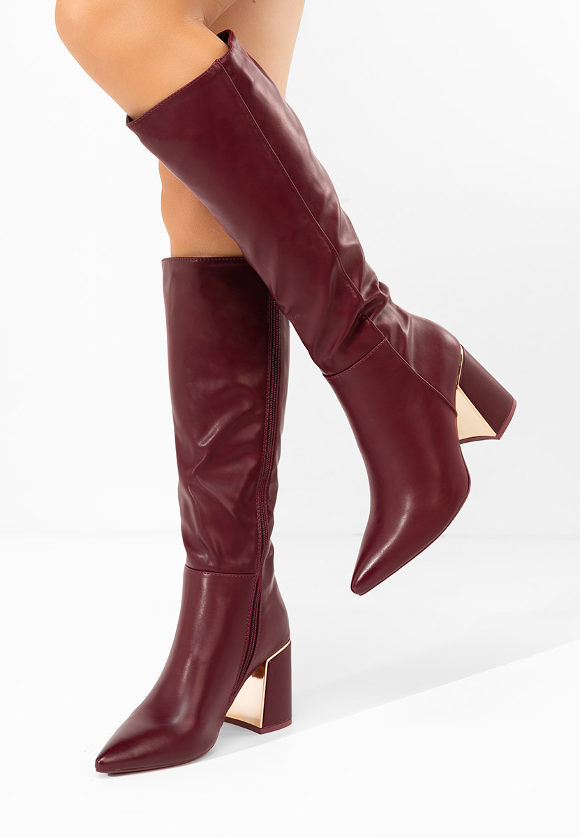 Cizme lungi cu toc gros Emalia bordo