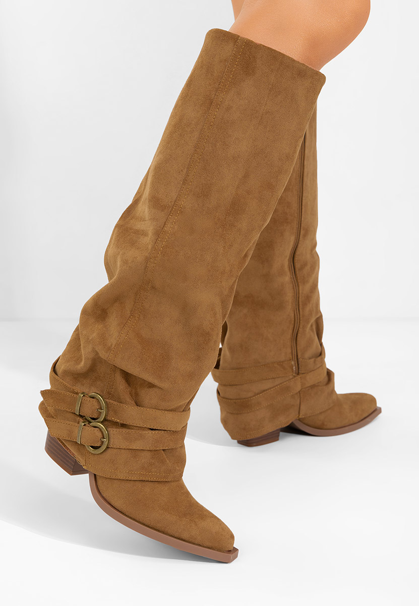 Cizme lungi cu toc gros Voncile camel