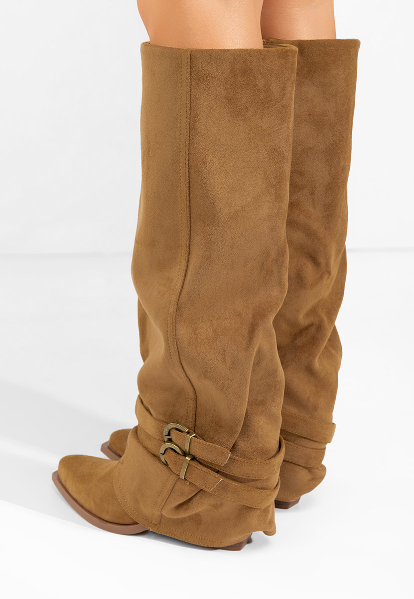 Cizme lungi cu toc gros Voncile camel