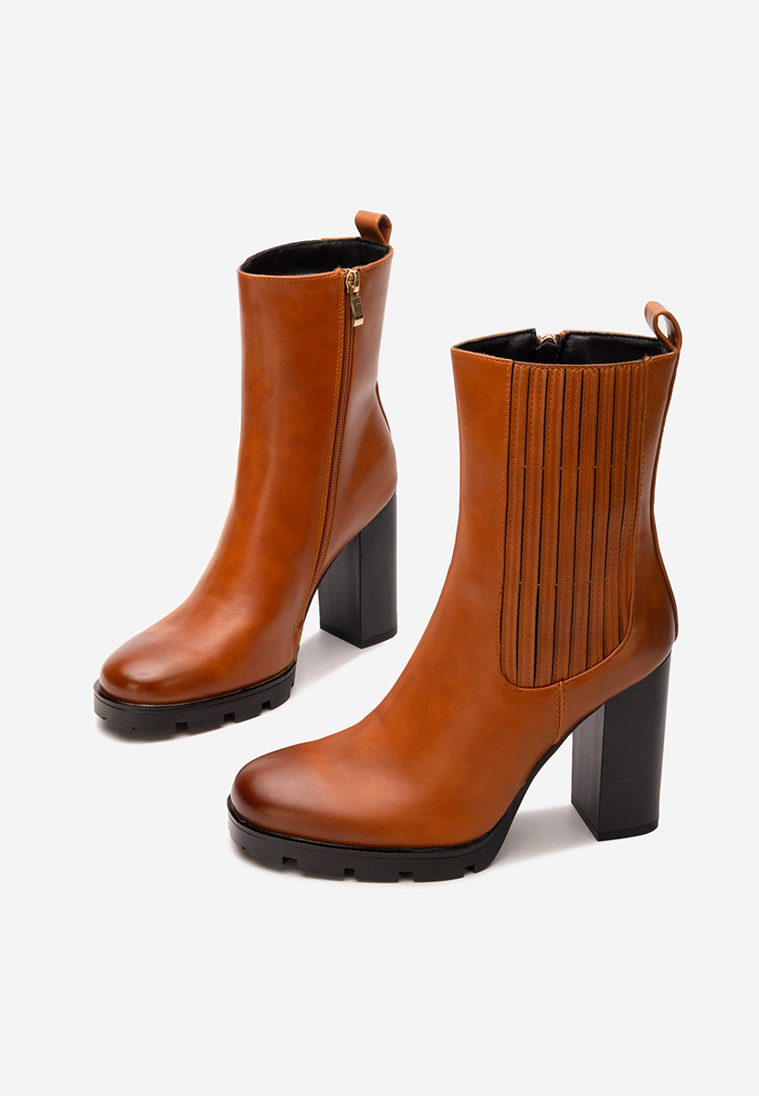 Botine cu toc gros Cosmira camel