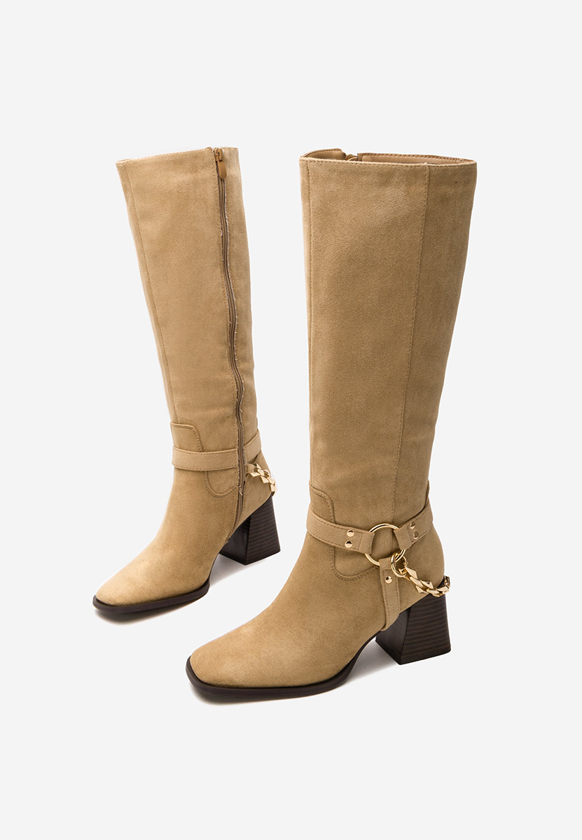 Cizme lungi cu toc gros Deliora kaki
