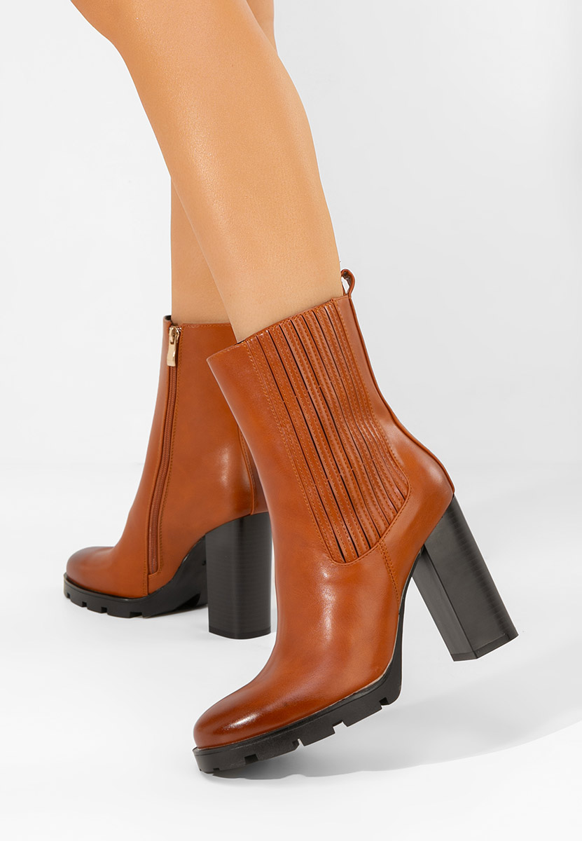 Botine cu toc gros Cosmira camel