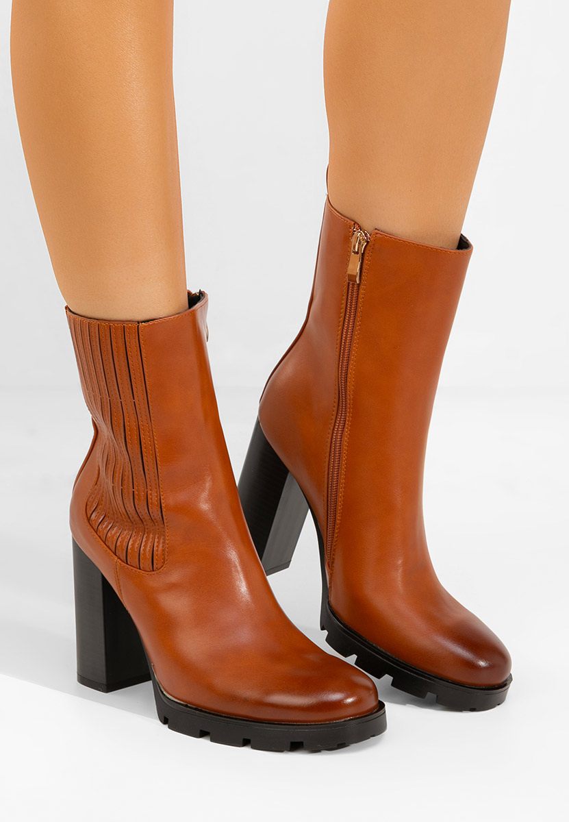 Botine cu toc gros Cosmira camel