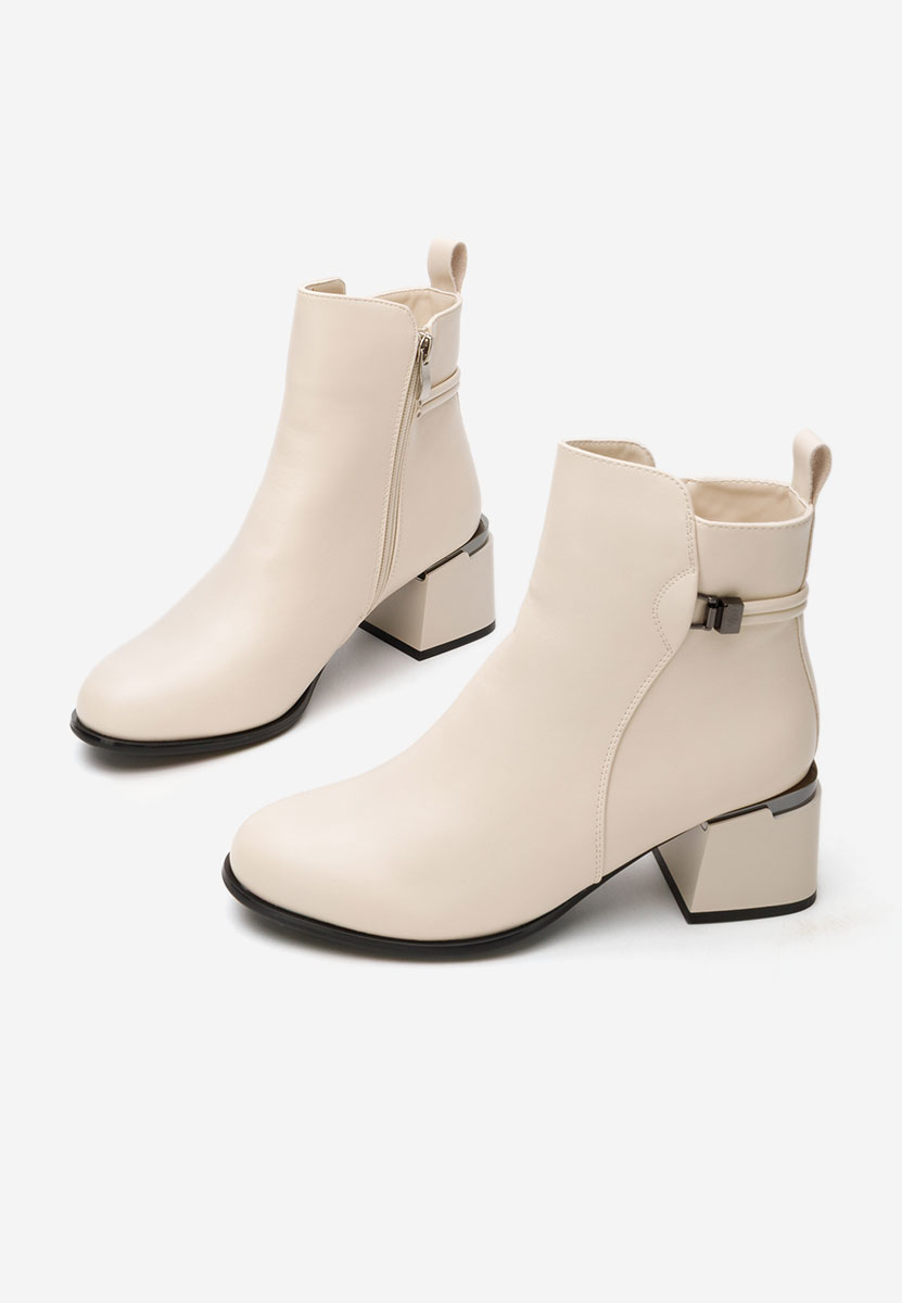 Botine cu toc gros bej