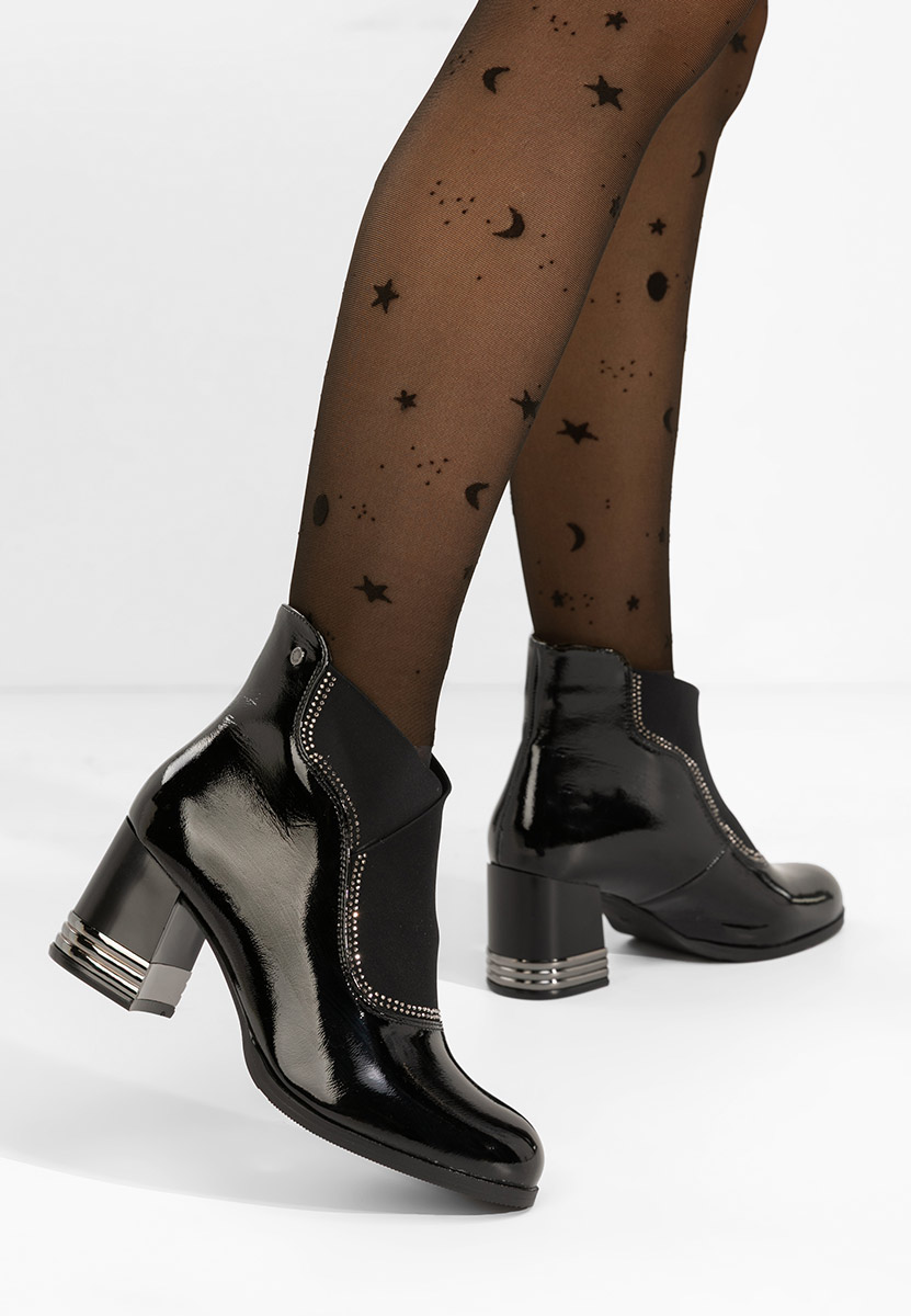 Botine cu toc gros Mirtha negre