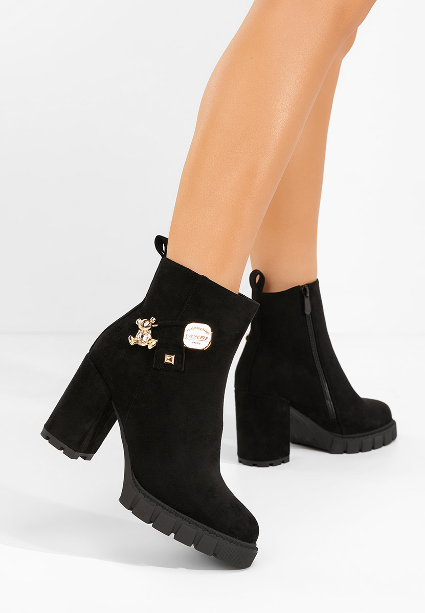 Botine cu toc gros Karrena negre