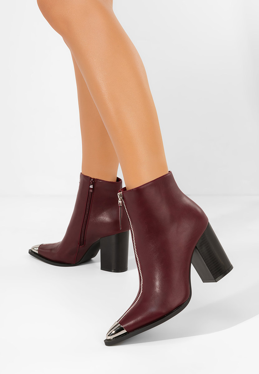 Botine cu toc gros Penia grena