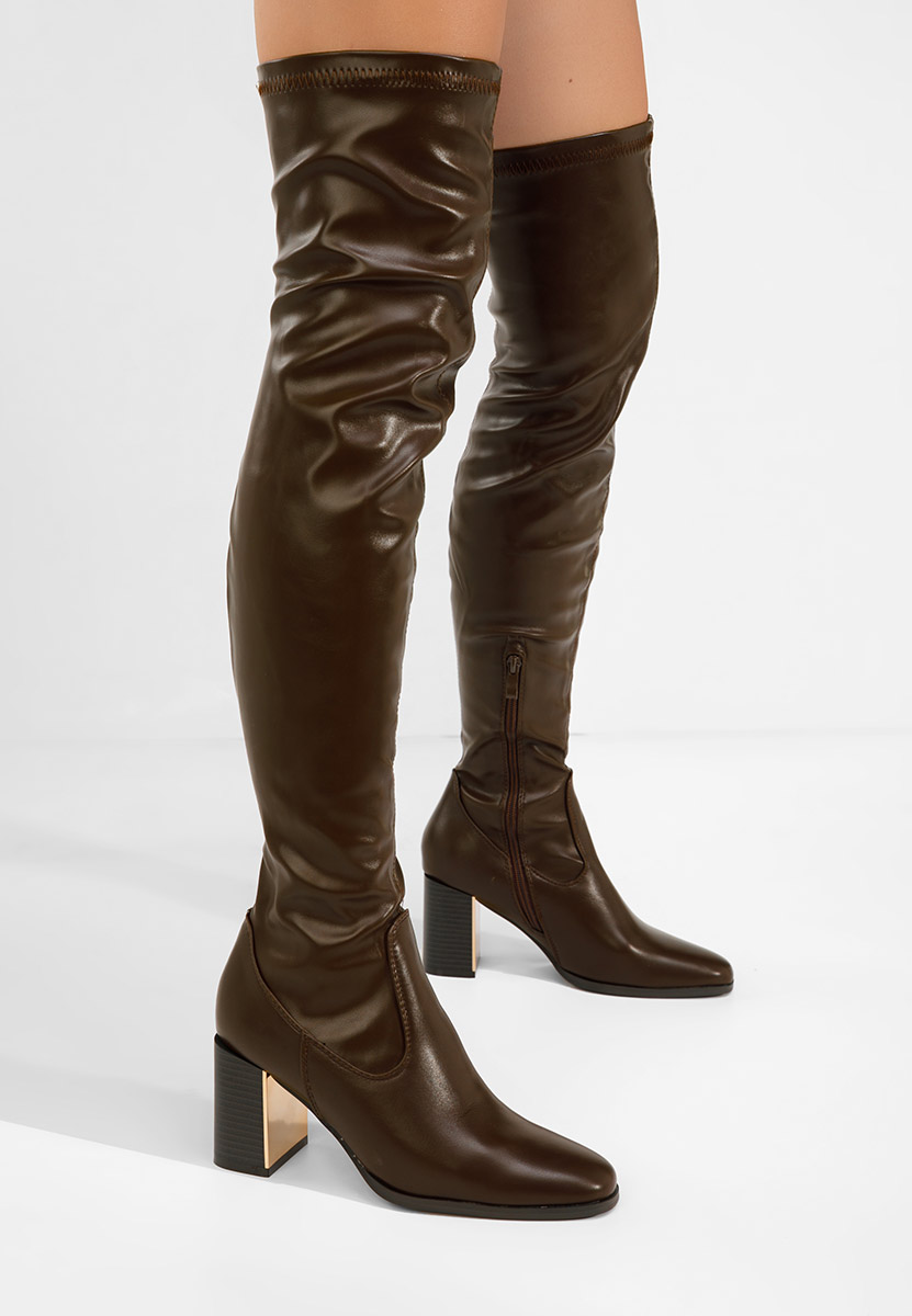 Cizme lungi peste genunchi Jeanne maro