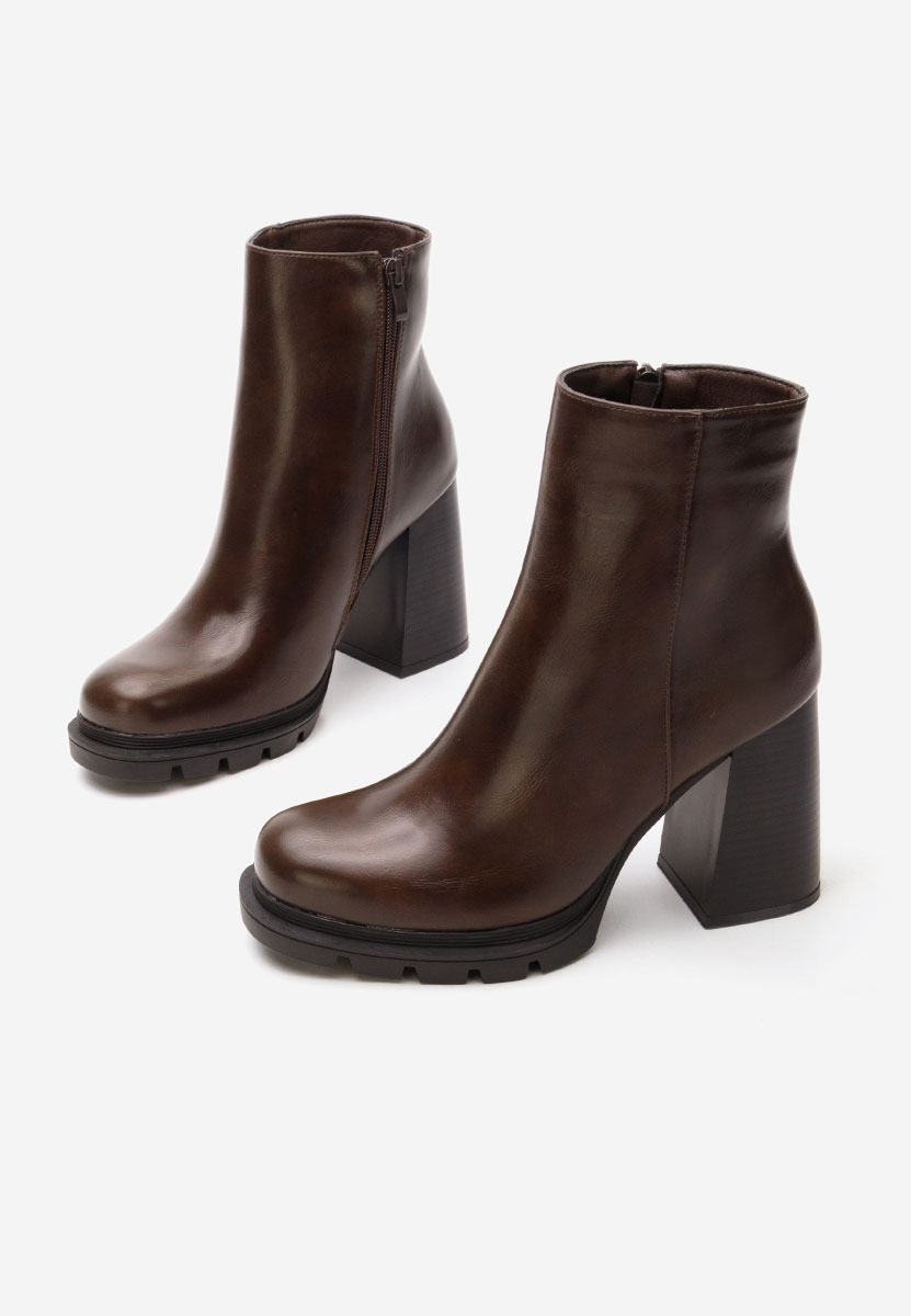 Botine cu toc gros Neolia maro