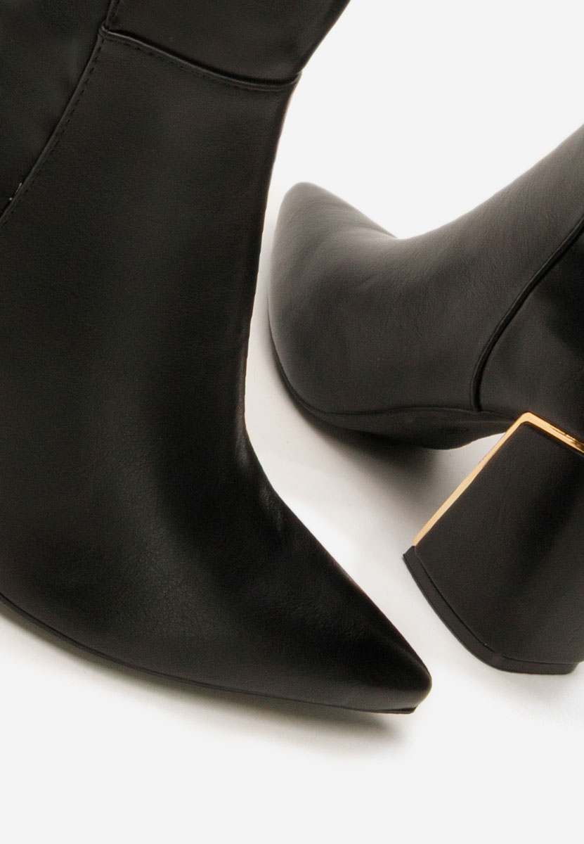 Cizme lungi cu toc gros Emalia negre