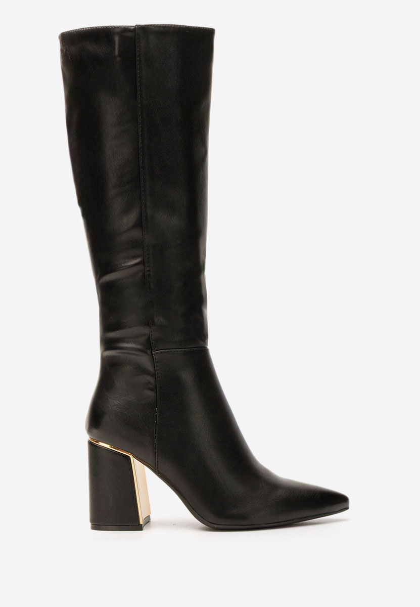 Cizme lungi cu toc gros Emalia negre