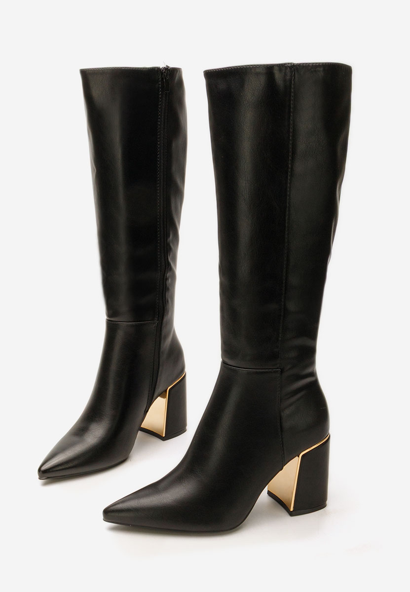 Cizme lungi cu toc gros Emalia negre